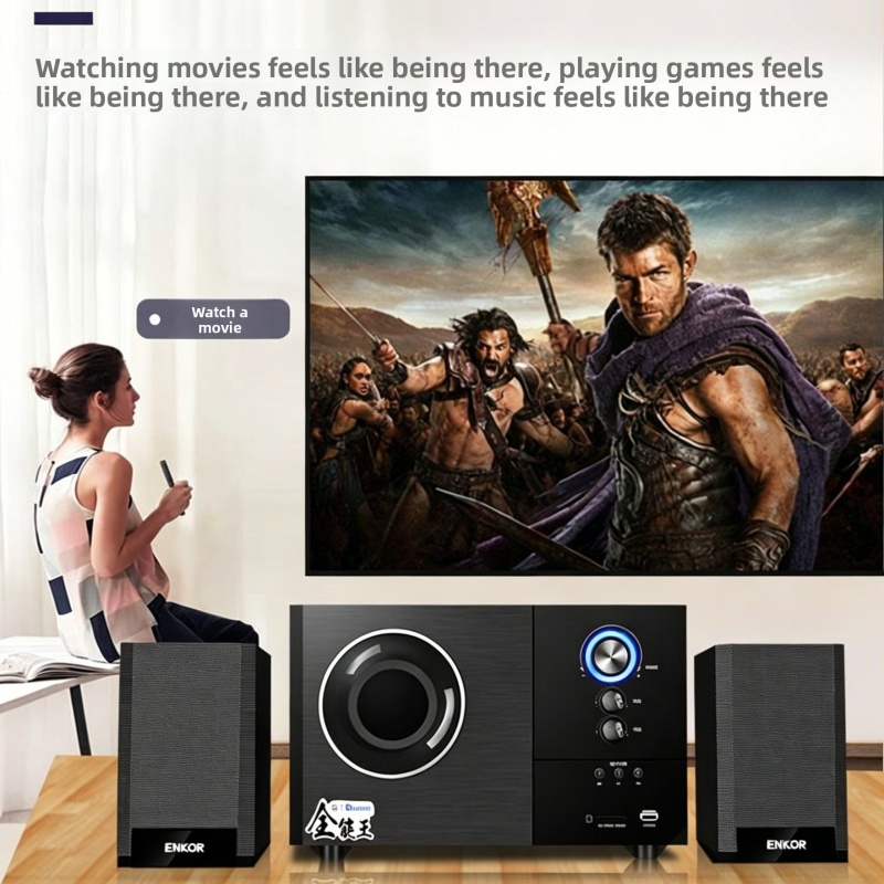 Gaming Speaker 2.1 - ENKOR S2880B 2.1ステレオスピーカーシステム、重低音、3.5mm入力、ノブコントロール付き、デスクトップ、ラップトップ、ホームオフィス、ゲーム用