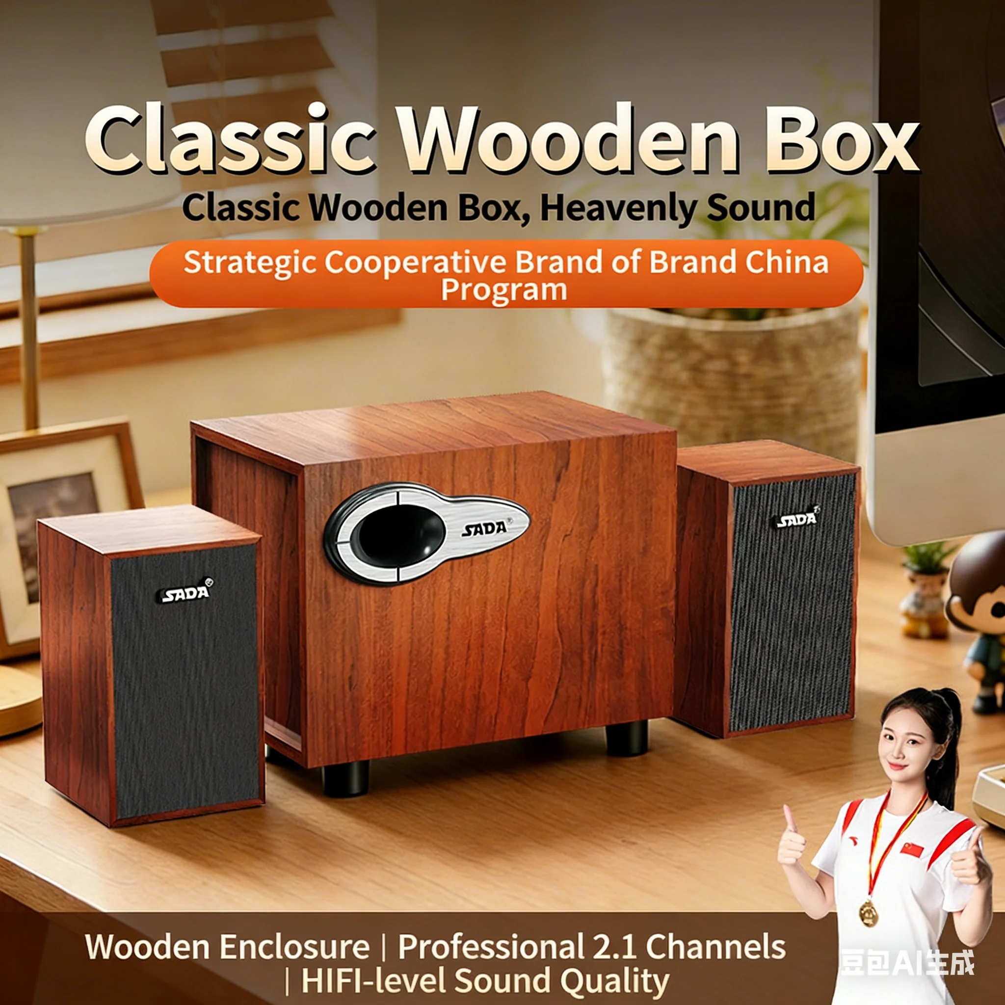 木製2.1チャンネルデスクトップスピーカー、4インチサブウー - Gaming Speaker 2.1 のレビューと価格