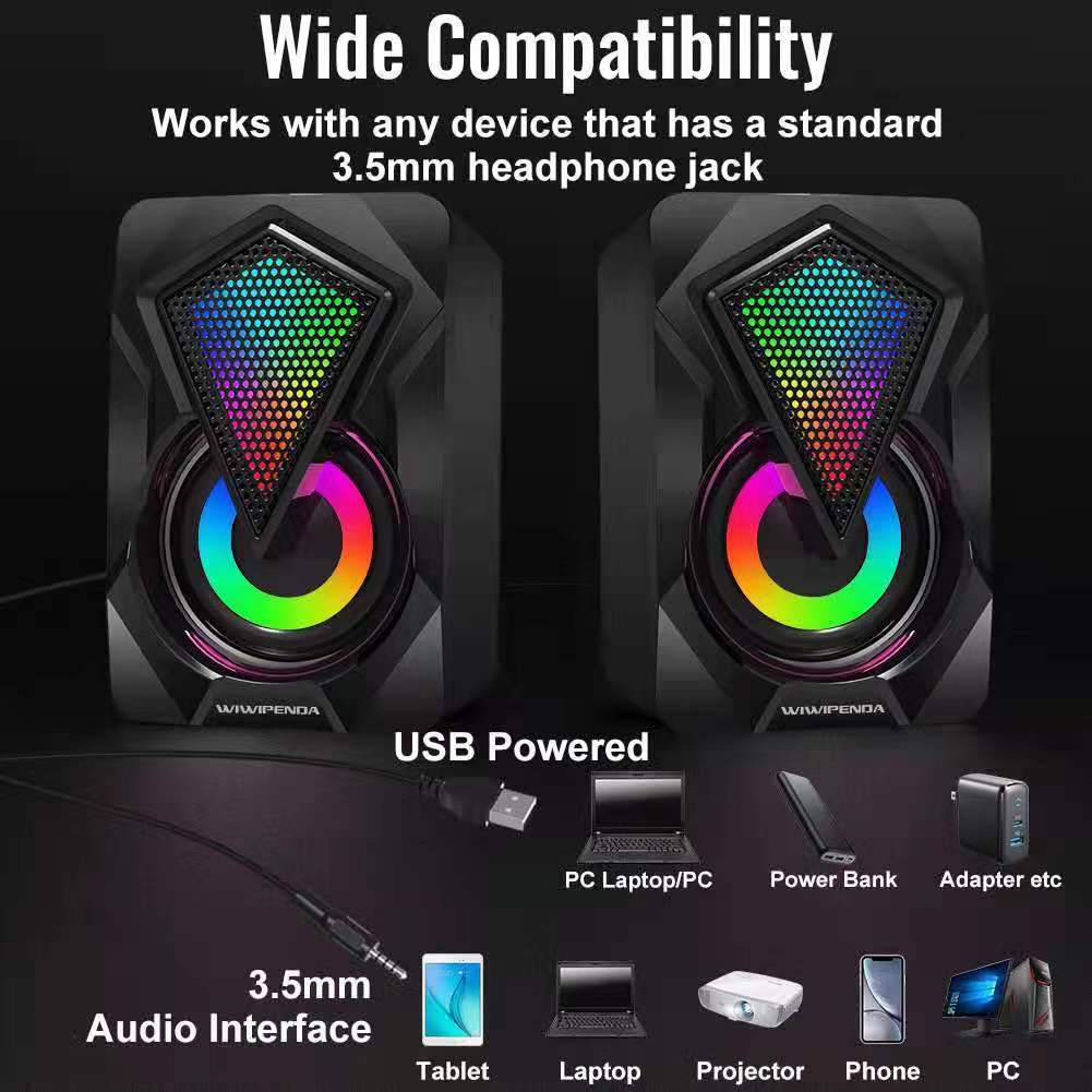 RGB照明付きコンピュータースピーカー、サブウーファー、有線 - Gaming Speaker 2.1 のレビューと価格